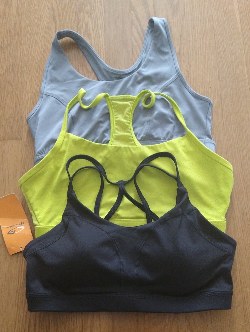 3PC  Strappy Sports Bra Set - Black, Lime, Light Gray@Size M-L